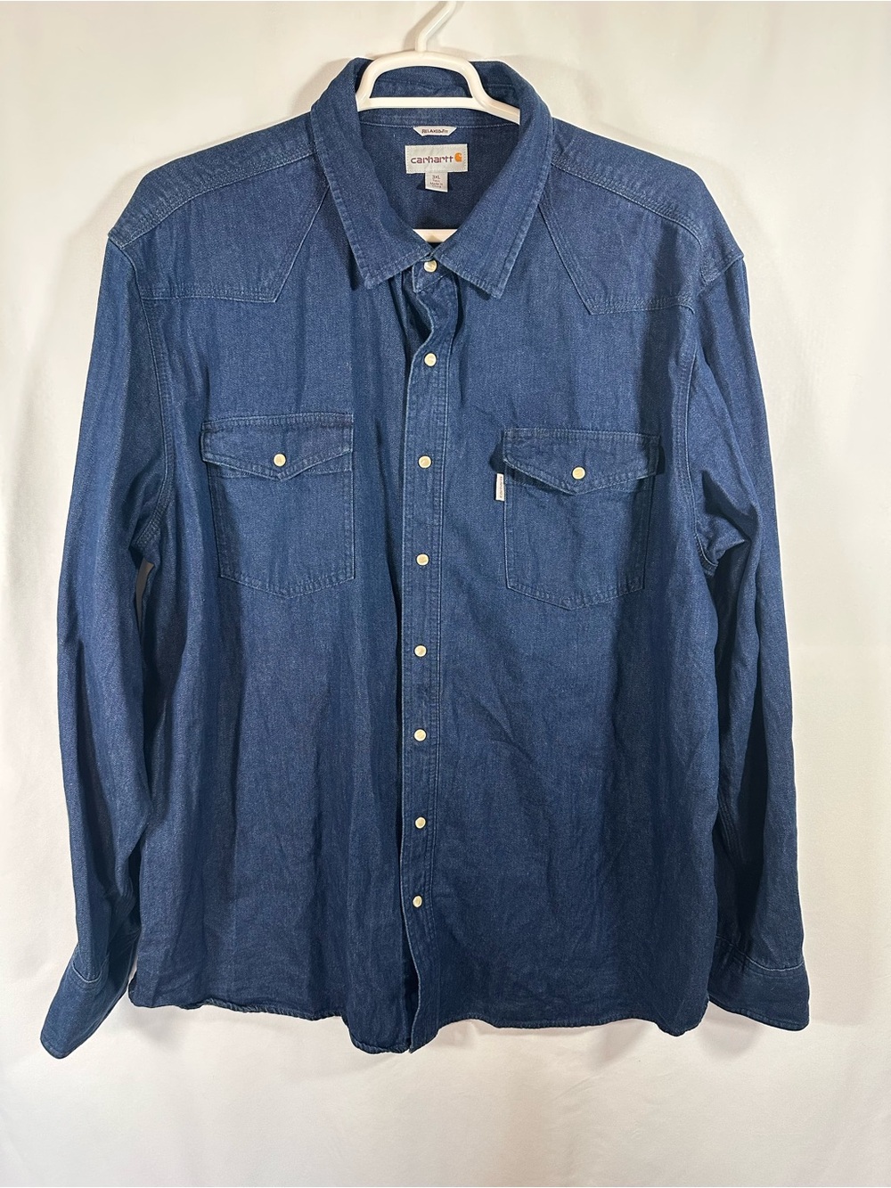 Carhartt‎ Men Denim Western Pearl Snap Shirt 3XL Tall Relaxed Fit Dark Wash
